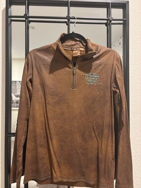 Cowgirl Tuff Brown Quarter-Zip Pullover with Teal Embroidered Logo